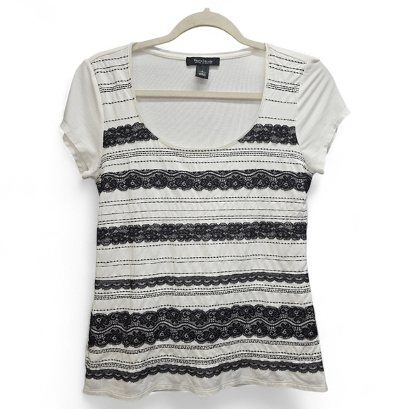 White House Black Market Lace Embroidered Top Size Small Black White Elegant - Picture 2 of 8